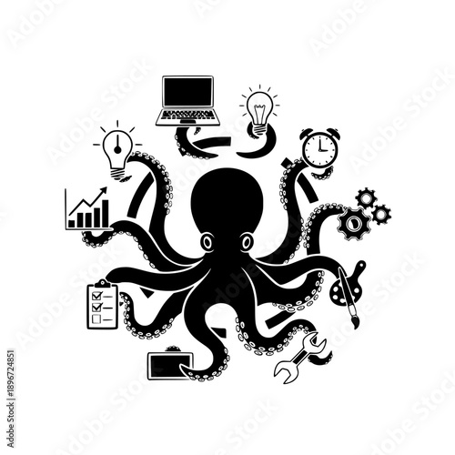 octopus workflow black vector productivity icon
