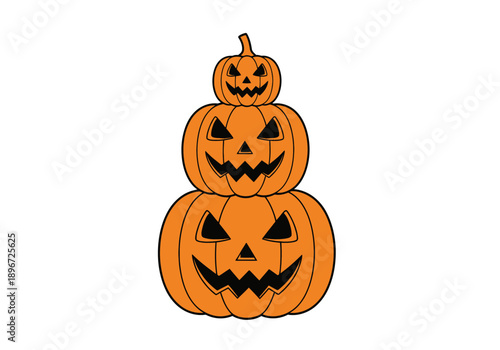 Stack of three carved pumpkins with menacing faces illustrating Halloween theme and autumnal festivities