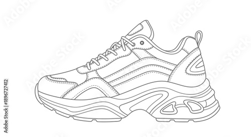 Modern Trendy Chunky Sneaker Outline Vector Icon on isolated white background
