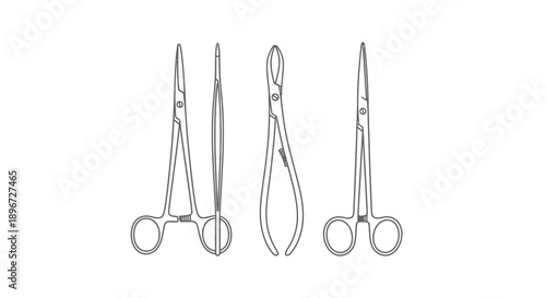 Set of Sterile Surgical Instruments Forceps Pliers Scissors Isolated White Background Medical Tools