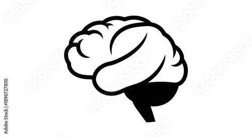 Stylized black silhouette of human brain side view on isolated white background.