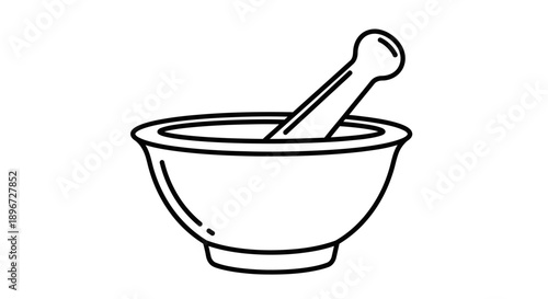 Traditional Mortar and Pestle for Crushing and Grinding Ingredients, on Isolated White Background