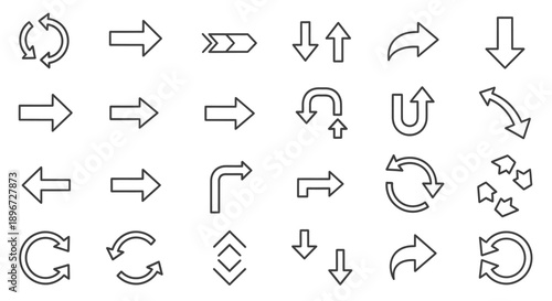 Comprehensive Set of Arrow Icons for Navigation and Directional Cues, on Isolated White Background