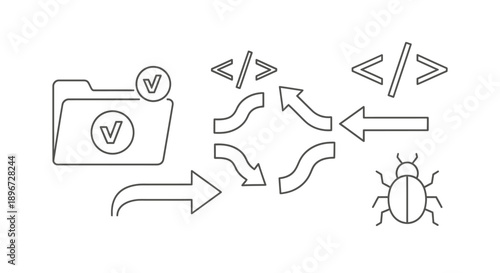 Software Development Programming and Debugging Outline Icons Set on Isolated White Background