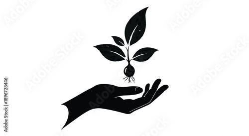 Caring hand nurturing a delicate seedling, symbolizing growth and new beginnings.