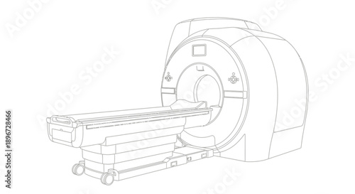 Medical MRI Machine with Patient Table Line Icon, Advanced Diagnostic Equipment, Isolated White Background