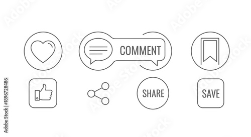 Collection of social media interaction buttons and icons, isolated white background