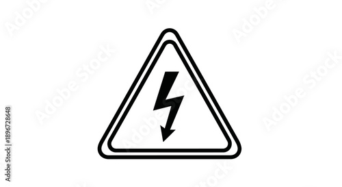 High voltage warning sign with lightning bolt symbol in a triangle, indicating electrical danger, isolated white background.