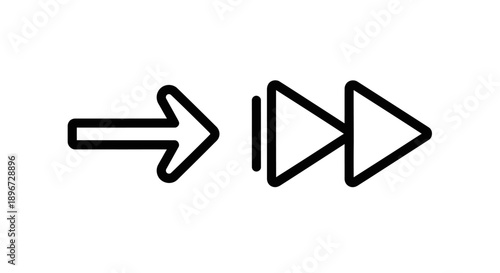 Forward and fast-forward navigation arrows line icons on isolated white background
