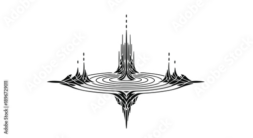 Intricate abstract symmetrical design with radiating lines and geometric shapes on a white background