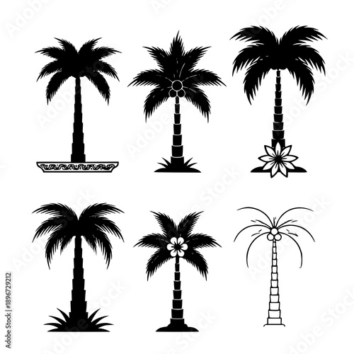Vintage palm tree label icon vector set tropical emblems