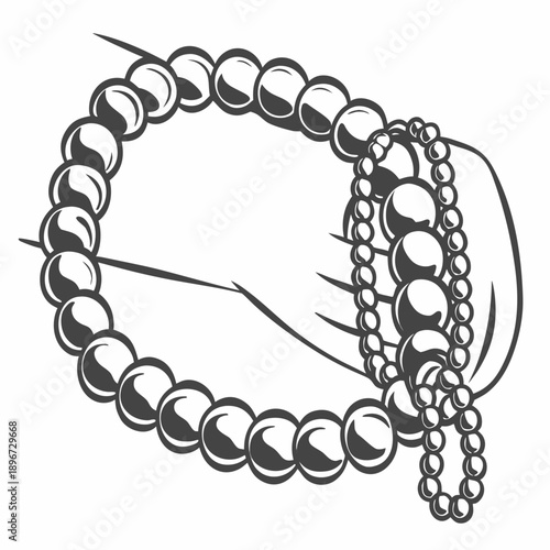 Prayer beads bracelet wrapped naturally, rendered in a soft 3D style, evoking a sense of calm and spiritual reflection.