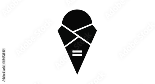 Minimalist black ice cream cone icon on white background