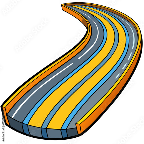 Curved traffic lane line with a smooth bend, shown in perspective on a road surface.