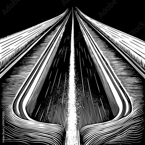 Double solid no overtaking road lines with realistic spacing, emphasizing traffic rules.