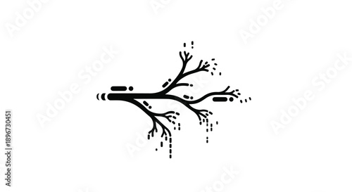 Minimalist illustration of a delicate tree branch with tiny buds on a white background.
