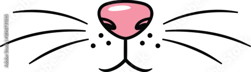 Fototapeta Minimalist cartoon depiction of a cute animal muzzle featuring a bright pink nose long whiskers and small spots against a stark white background