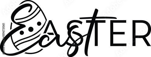 Elegant black and white graphic design featuring the word easter artistically integrated with a decorative stylized egg illustration perfect for holiday celebrations.