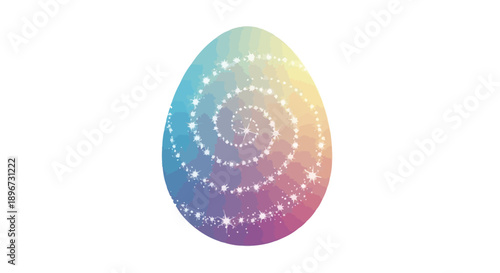 Magical shimmering spiral design adorns a beautifully colored pastel gradient easter egg on a clean white background for holiday celebration graphics