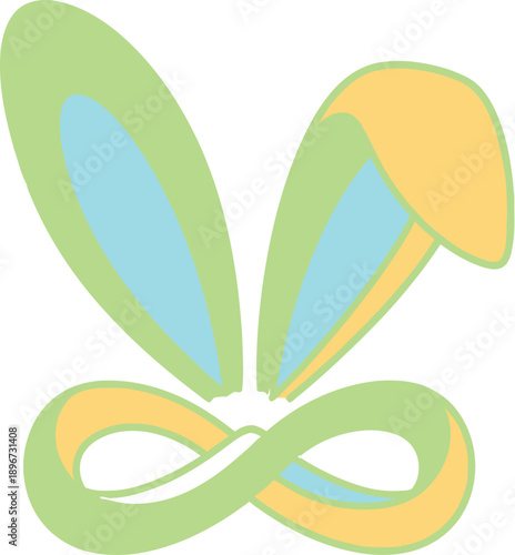 Stylized minimalist illustration featuring colorful bunny ears merging seamlessly into an infinity loop symbol against a stark white background suggesting endless fun