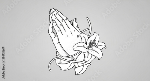 Praying hands with flower a symbol of hope and spirituality in a simple line drawing
