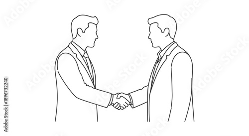 line art of two professional businessmen shaking hands symbolizing successful negotiation corporate partnership and mutual agreement.