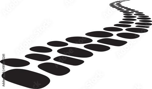 Black footprints trail leading upwards on white background illustration