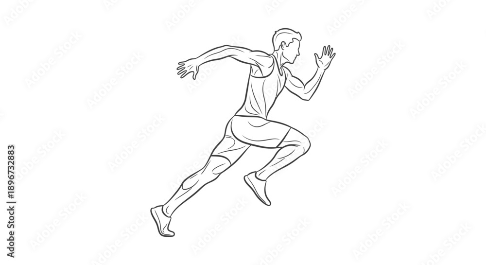 Obraz premium dynamic black and white line art illustration of a powerful male runner sprinting capturing speed athleticism and fitness.