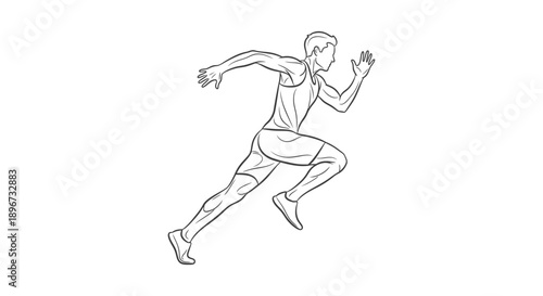 dynamic black and white line art illustration of a powerful male runner sprinting capturing speed athleticism and fitness.