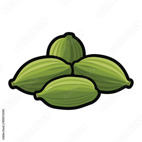 A digital illustration of three green vegetables