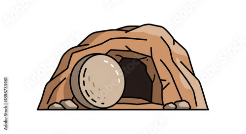 Tomb with a rolled stone ancient burial site cave with a round stone empty grave rocky entrance