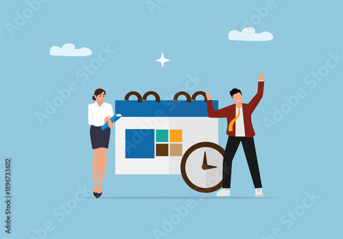 Business Team Planning Schedule and Time Management Concept with Calendar Clock and Professional Office People