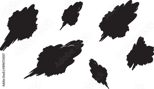 Black Feathers Silhouette Isolated on White Background Illustration Set