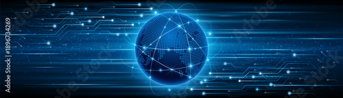 Concept of global network connection. World map. Modern internet network connection technology. High speed internet or fast wireless data transmission.