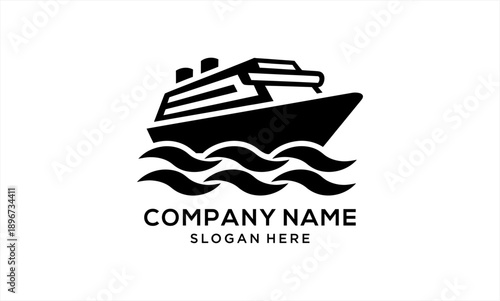 Cruise Ship Logo Design with Waves and Company Name.
