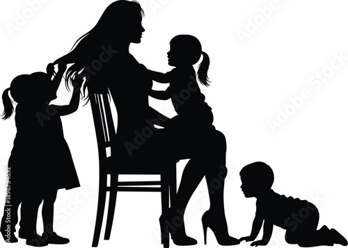 Silhouette of mother with children showing motherhood care family love parenting responsibility tenderness bonding and everyday life moment concept illustration