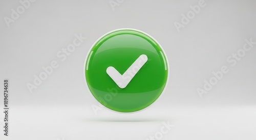Bright green 3D rendered glossy circle with a crisp white checkmark symbolizing approval and