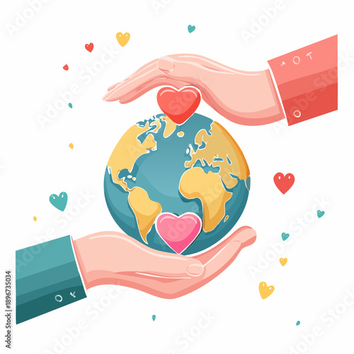 Caring Hands Embracing a Loving Planet A Symbol of Global Unity, Protection, and Compassion for Earth's Well-being and Shared Future
