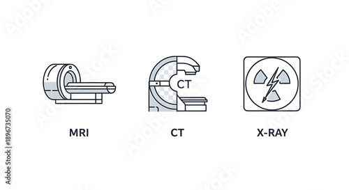 Medical Imaging Icons: MRI, CT Scan, and X-Ray Machine Symbols