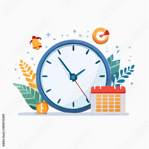Clock and calendar illustration representing time management and scheduling for planning and organization