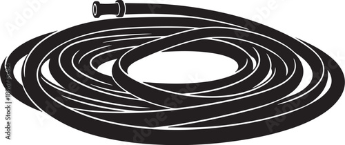 Coiled black hose with nozzle on white background illustration