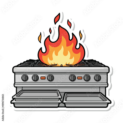 A gray stove with a large flame on top