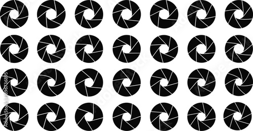 Collection of Camera Aperture Silhouette Vector Illustration Set, Different Shutter Diaphragm Lens Opening Degrees for Photography Video Equipment Graphic Design and Studio Branding