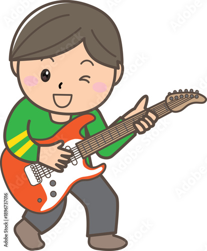 ギターを演奏する子どものバンド活動イラスト
