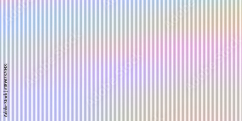 Holographic glass distortion in pastel lilac, peach and sky blue. Blurred ripple stripes with glossy vertical gradient, vector illustration