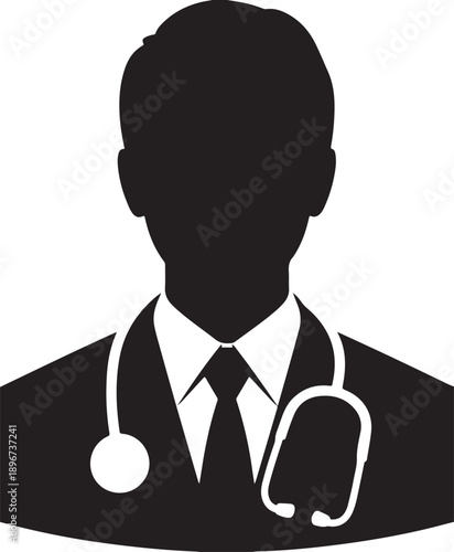 Medical professional with stethoscope around neck in business attire silhouette