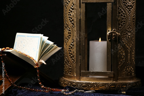 Muslim lantern with Koran a...