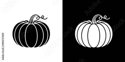 Two pumpkin illustrations presented in a black and white contrasting design