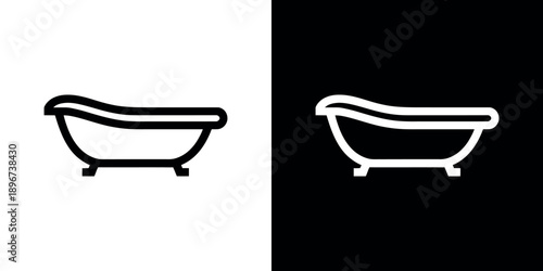 Minimalist depiction of a bathtub shown in positive and negative space