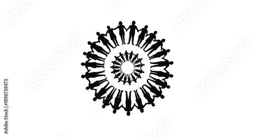 Diverse group of people holding hands in a circular formation, symbolizing unity and community.